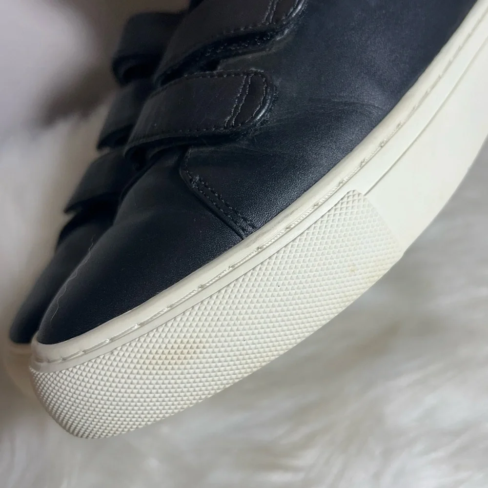 Tory Burch Sport Triple Strap Sneakers Slip On Leather Black Shoes Size 6.5